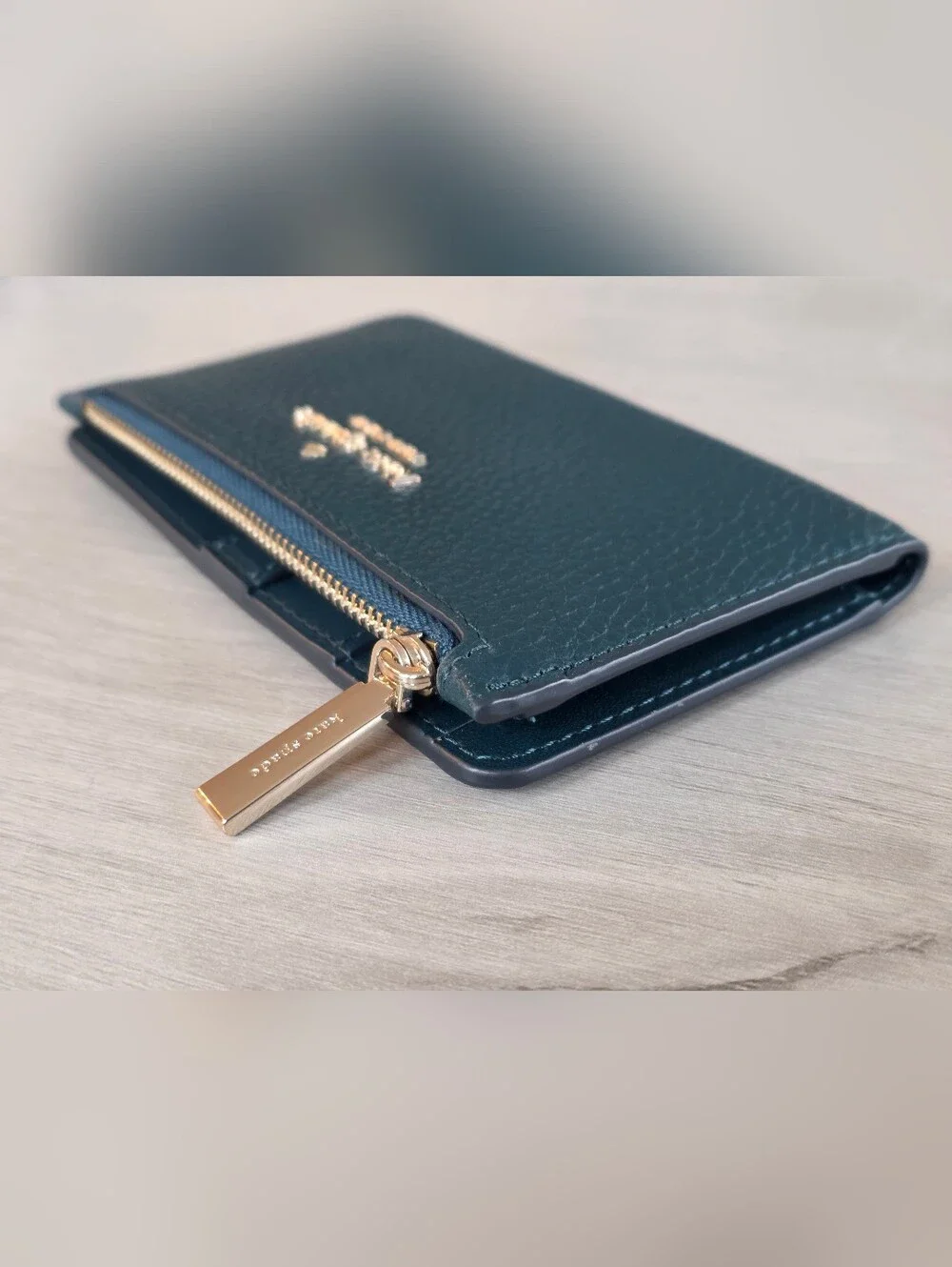 Kate Spade Pebbled Leather Zip Wallet in Dark Teal Green
